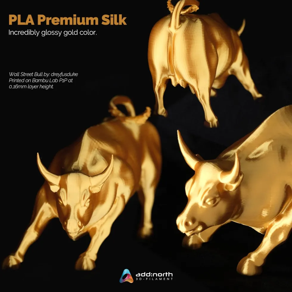 Addnorth PLA Premium Silk Filament for 3D-skriver - 1,75 mm Gull