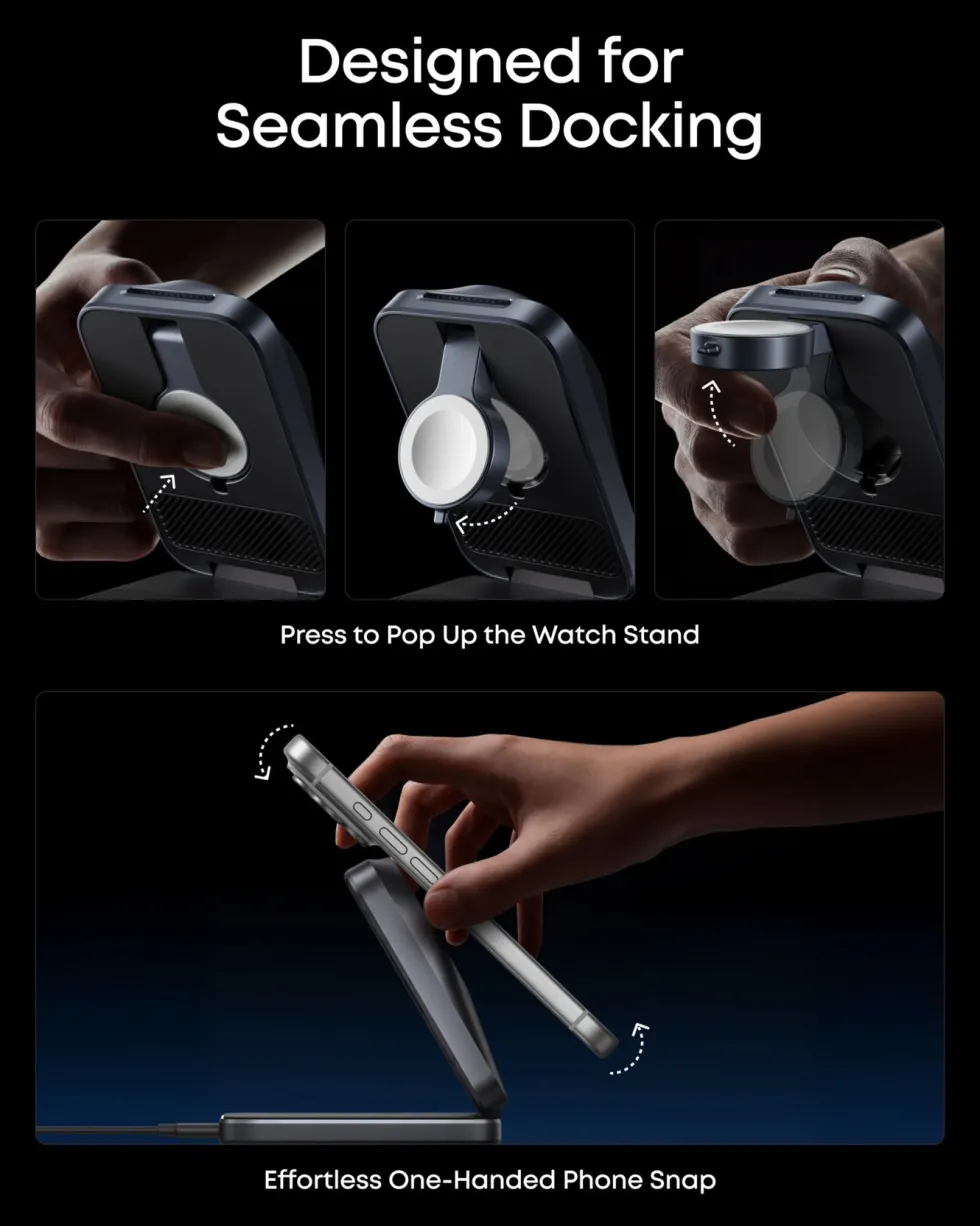 Anker Prime Foldable trådløs ladestasjon 3-i-1 MagGo Svart
