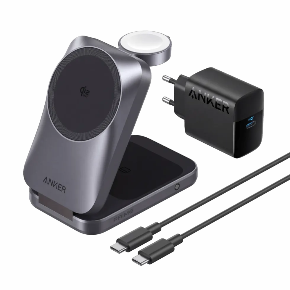 Anker Prime Foldable trådløs ladestasjon 3-i-1 MagGo Svart