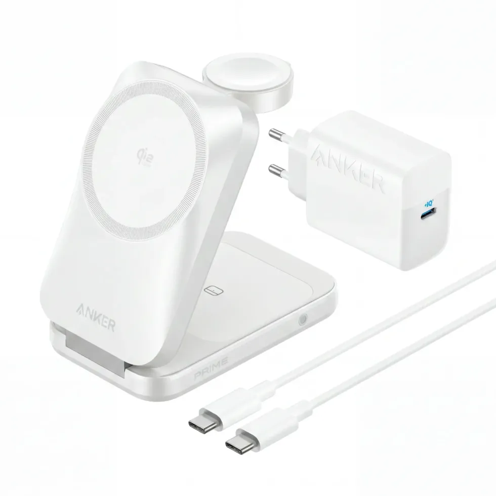 Anker Prime Foldable trådløs ladestasjon 3-i-1 MagGo Sølv