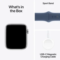 Apple Watch SE GPS 44 mm Silver Case med Denim Sport band M/L