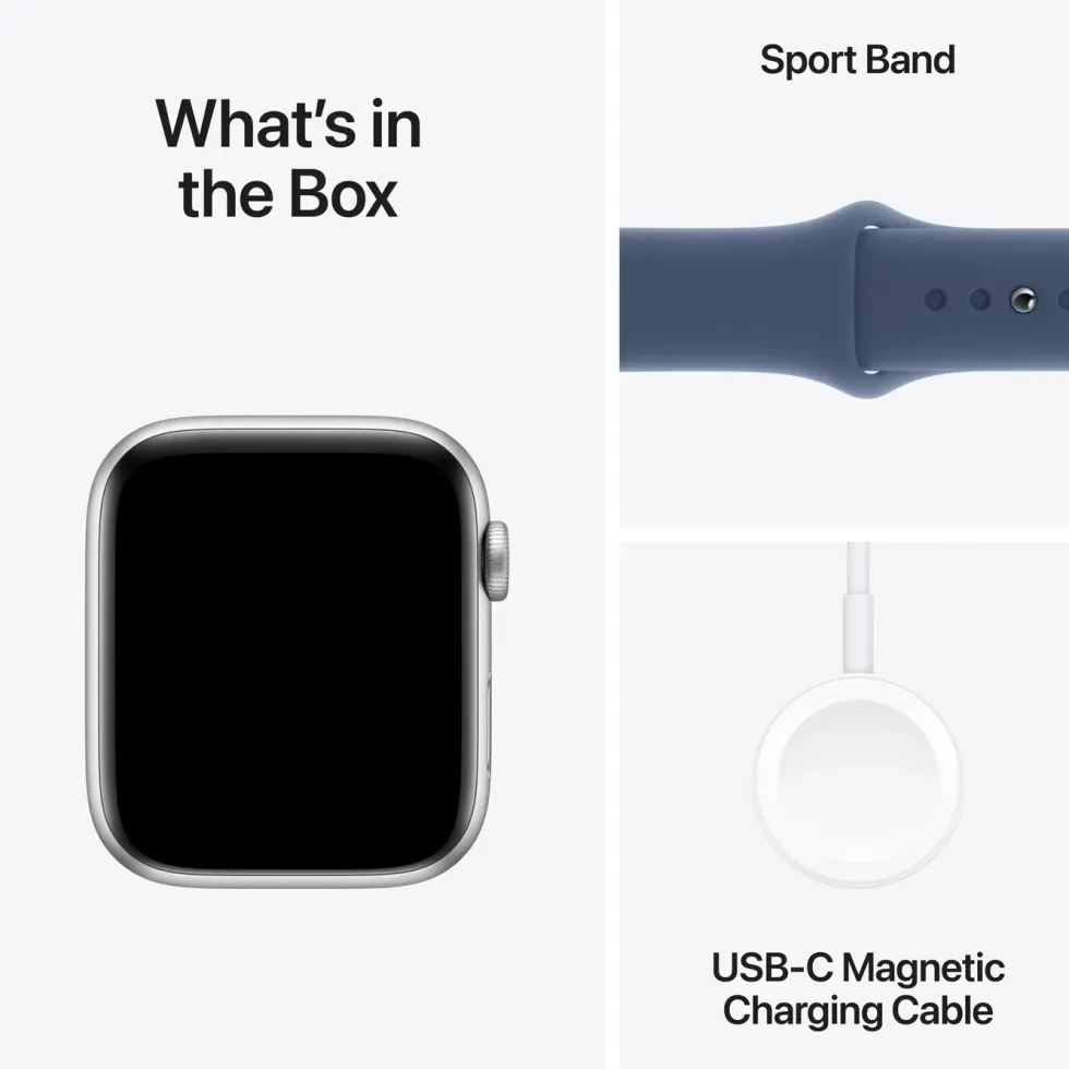 Apple Watch SE GPS 44 mm Silver Case med Denim Sport band M/L