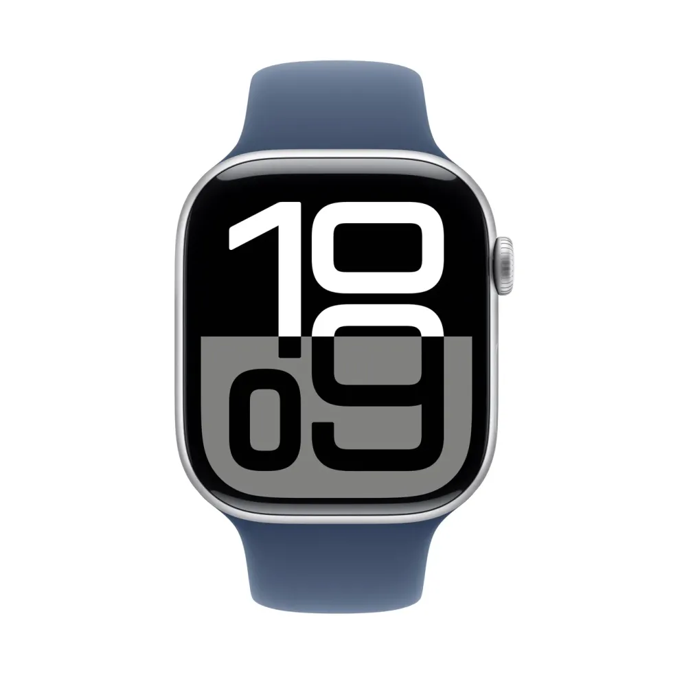 Apple Watch Series 10 GPS 46 mm Silver Case med Denim Sport band M/L