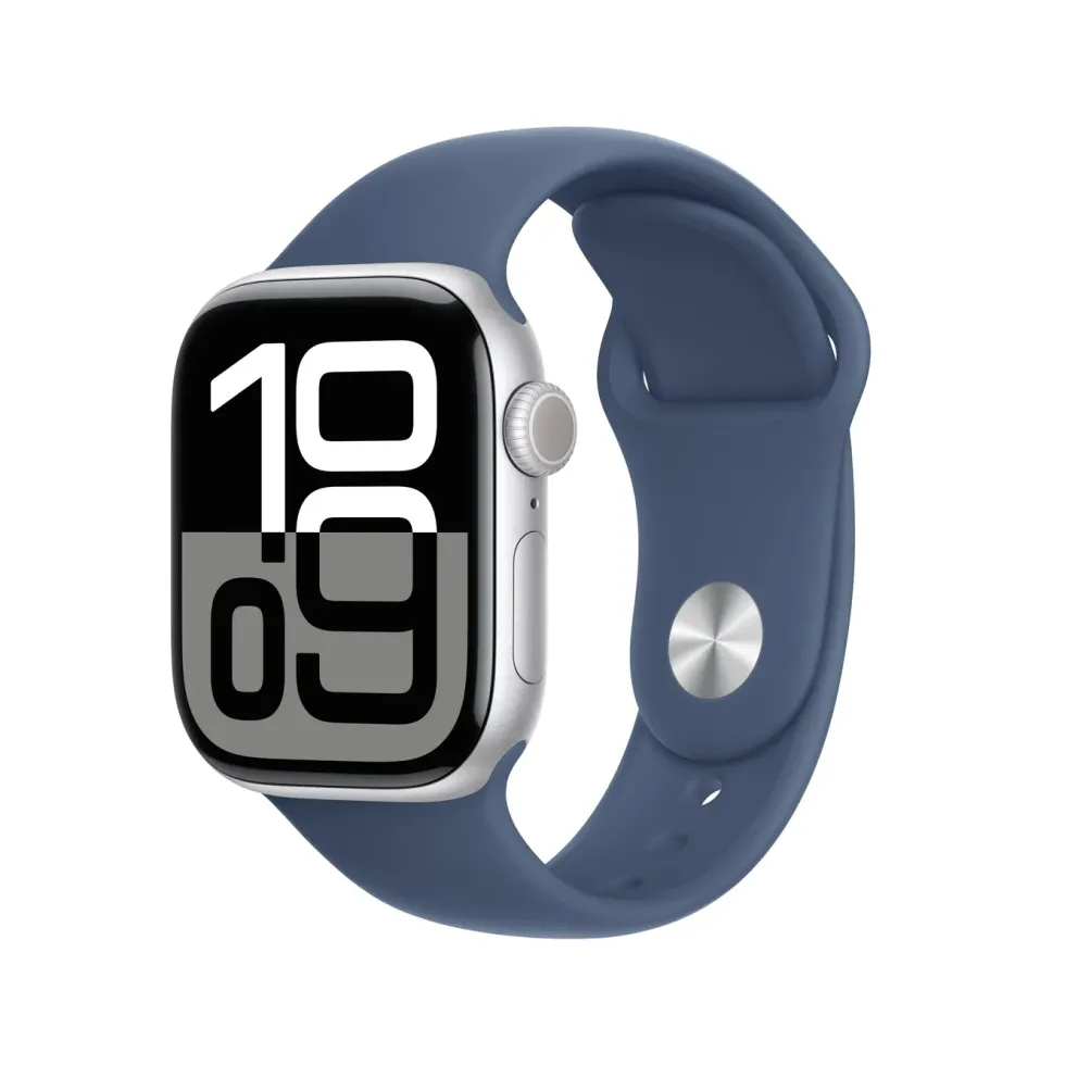 Apple Watch Series 10 GPS 42 mm Silver Case med Denim Sport Band S/M