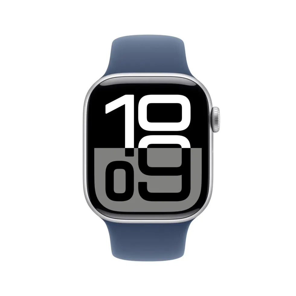Apple Watch Series 10 GPS 42 mm Silver Case med Denim Sport Band S/M