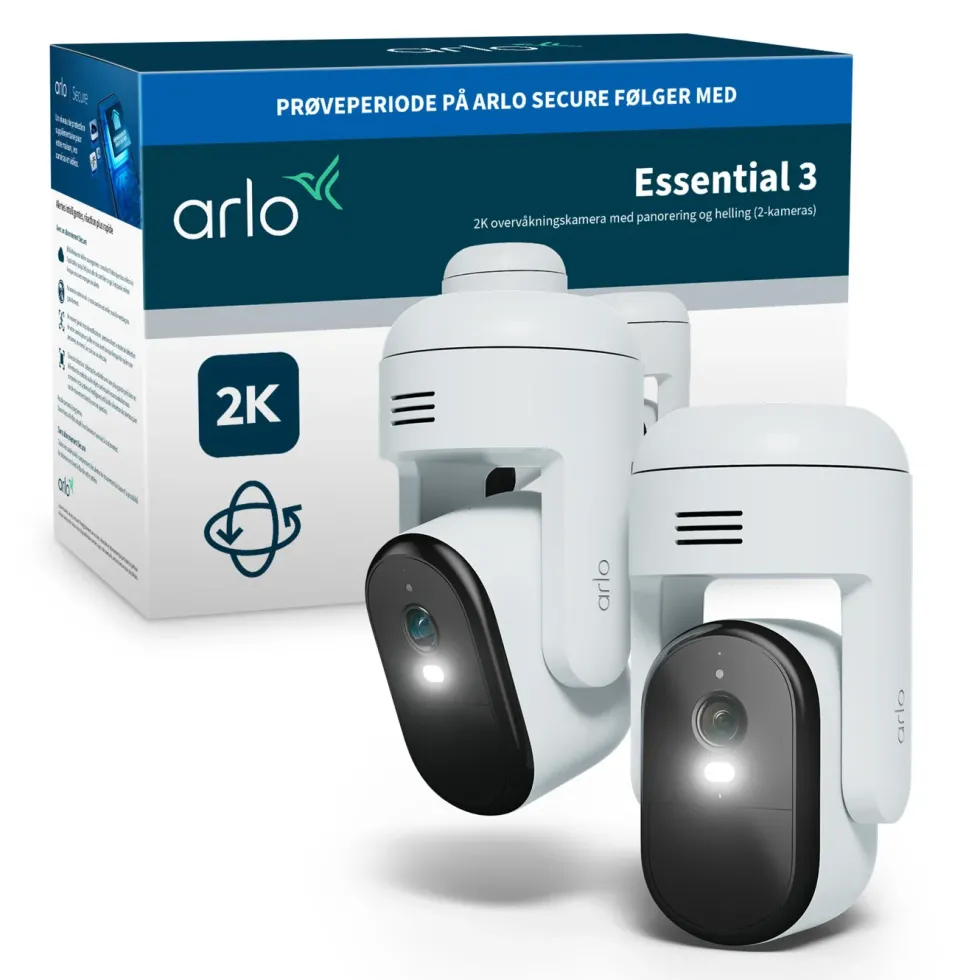 Arlo Essential 3 2K PTZ – Trådløst overvåkingskamera 2-pk.