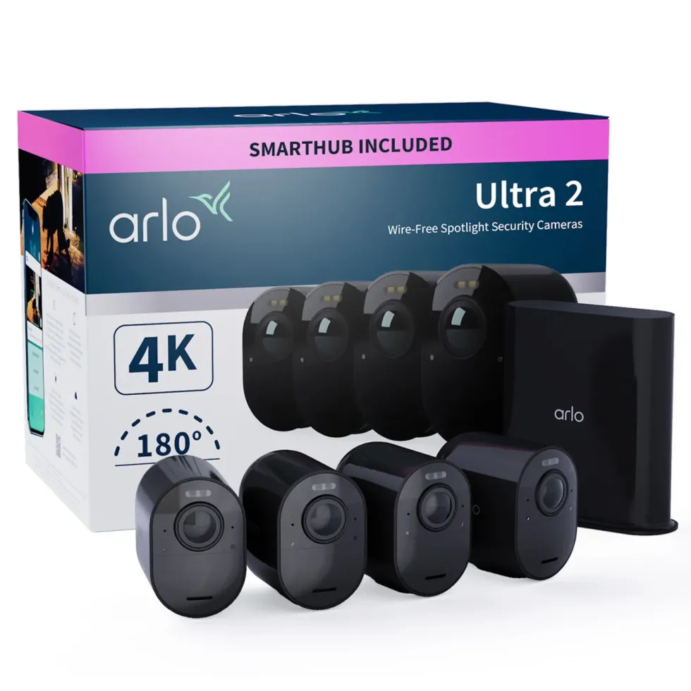 Arlo Ultra 2 Spotlight – Trådløst overvåkingskamera 4-pk. Svart