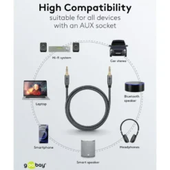 AUX-lydkabel 3,5 mm 2 m