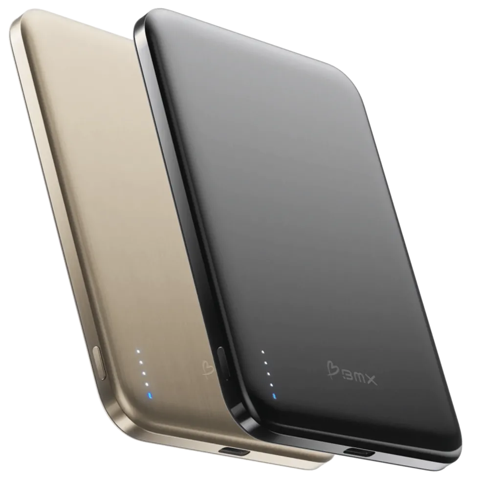 BMX Ultratynt magnetisk Qi2-powerbank 5000 mAh, semi-solid-state i titan Gold