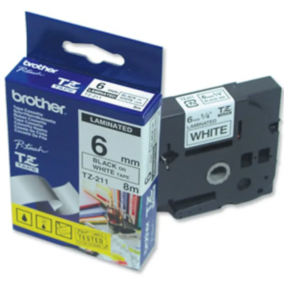 Brother TZe-tape 6 mm svart på hvitt