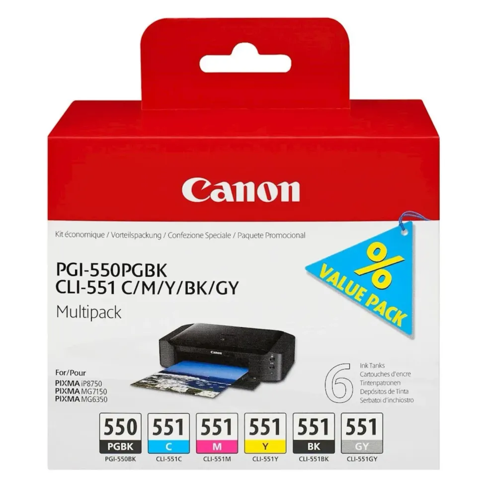 Canon PGI-550 och CLI-551 Blekkpatron 6-pk.