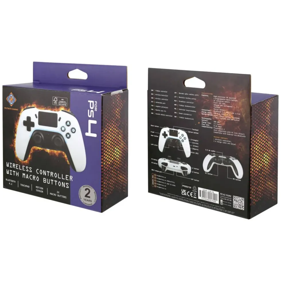 Deltaco Trådløs håndkontroller for PS4 og PC Hvit