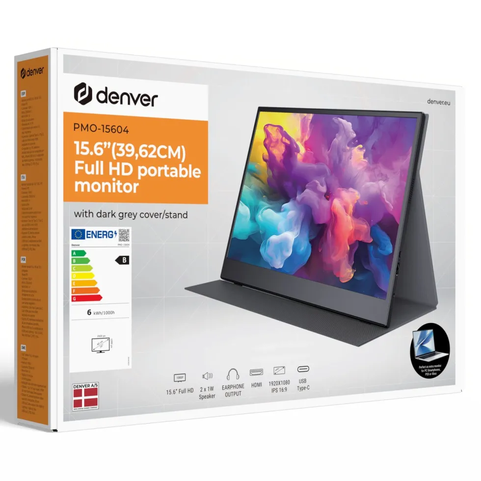 Denver Bærbar Full HD-skjerm med USB-C og IPS-panel 15,6"