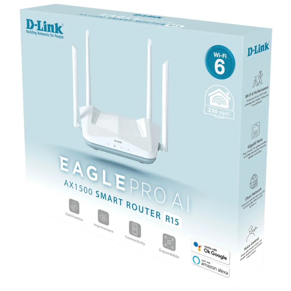 D-Link R15 AX1500 Wifi 6-ruter - Hvit