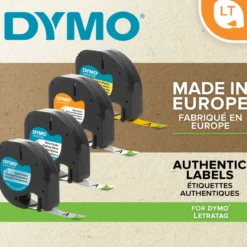 Dymo Letratag merketape av plast 12 mm Hvit