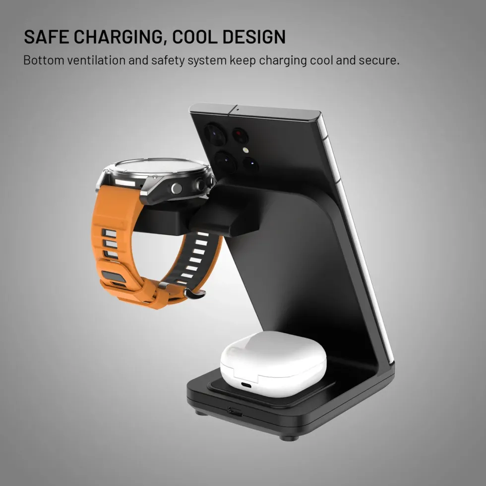 Fixed 3-in-1 Trådløs Ladestasjon for Garmin - Svart
