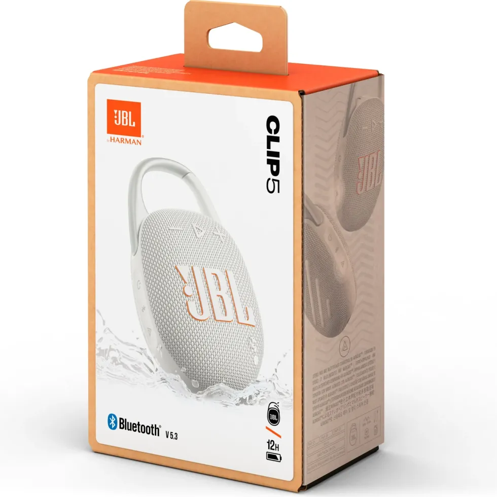JBL Clip 5 Portabel Bluetooth-høyttaler Hvit