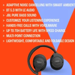JBL Tune 770NC Trådløse hodetelefoner Hvit