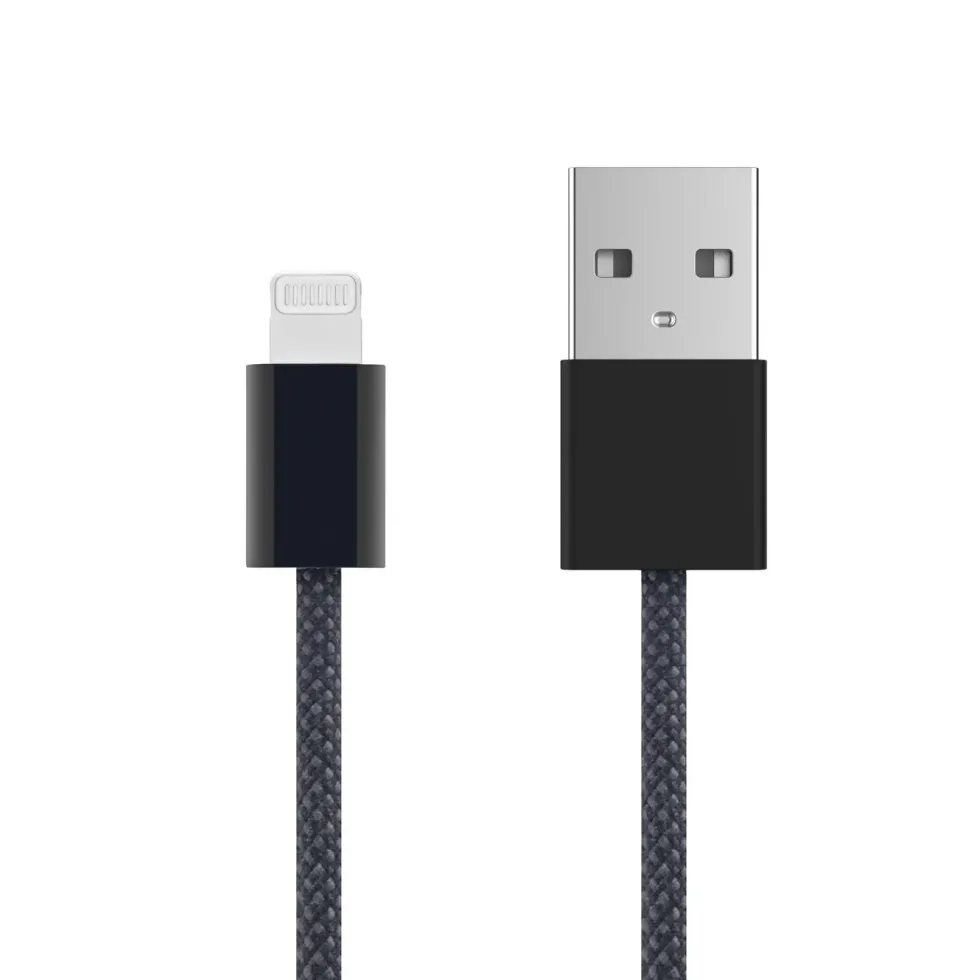 Linocell Flettet USB-A- til Lightning-kabel Svart 2 m