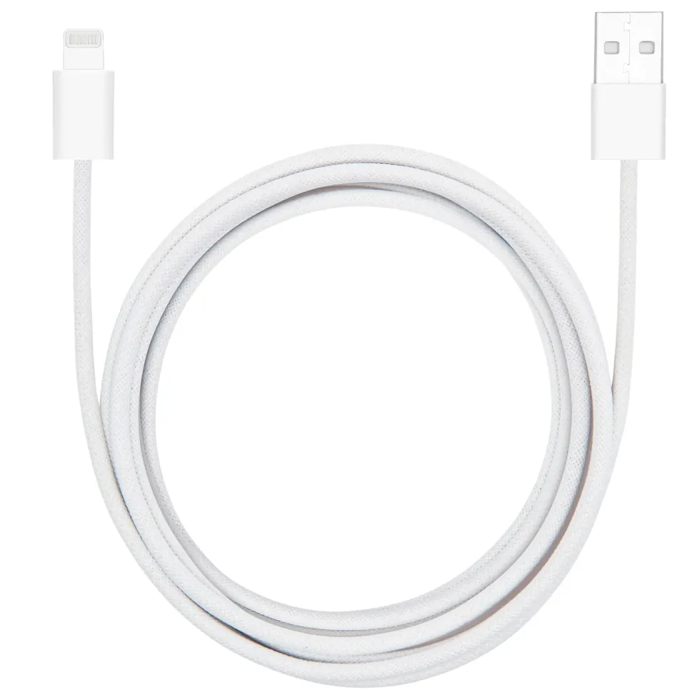 Linocell Flettet USB-A- til Lightning-kabel Hvit 2 m