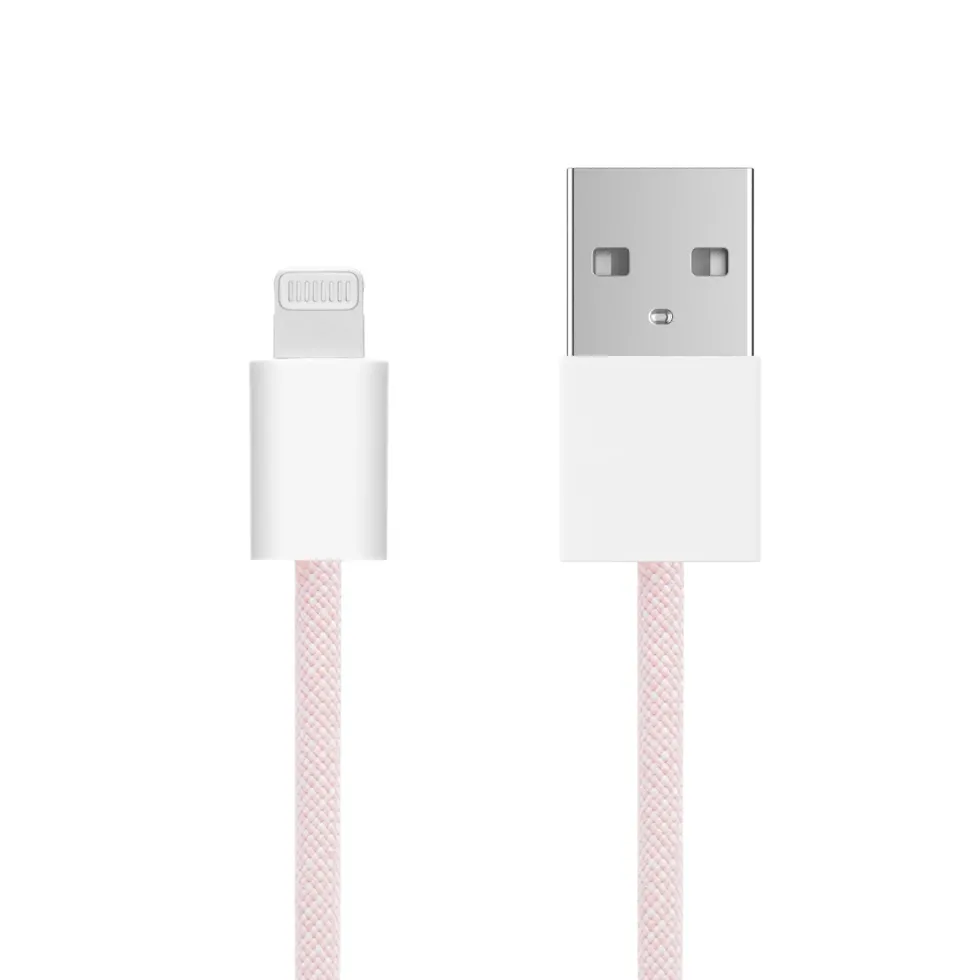 Linocell Flettet USB-A- til Lightning-kabel Rosa 2 m