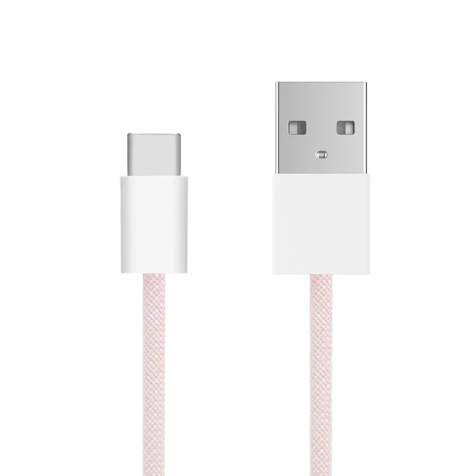 Linocell Flettet USB-A- til USB-C-kabel Rosa 2 m