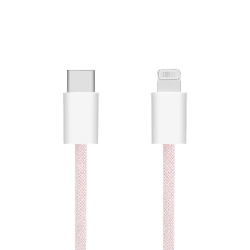Linocell Flettet USB-C- til Lightning-kabel Rosa 1 m