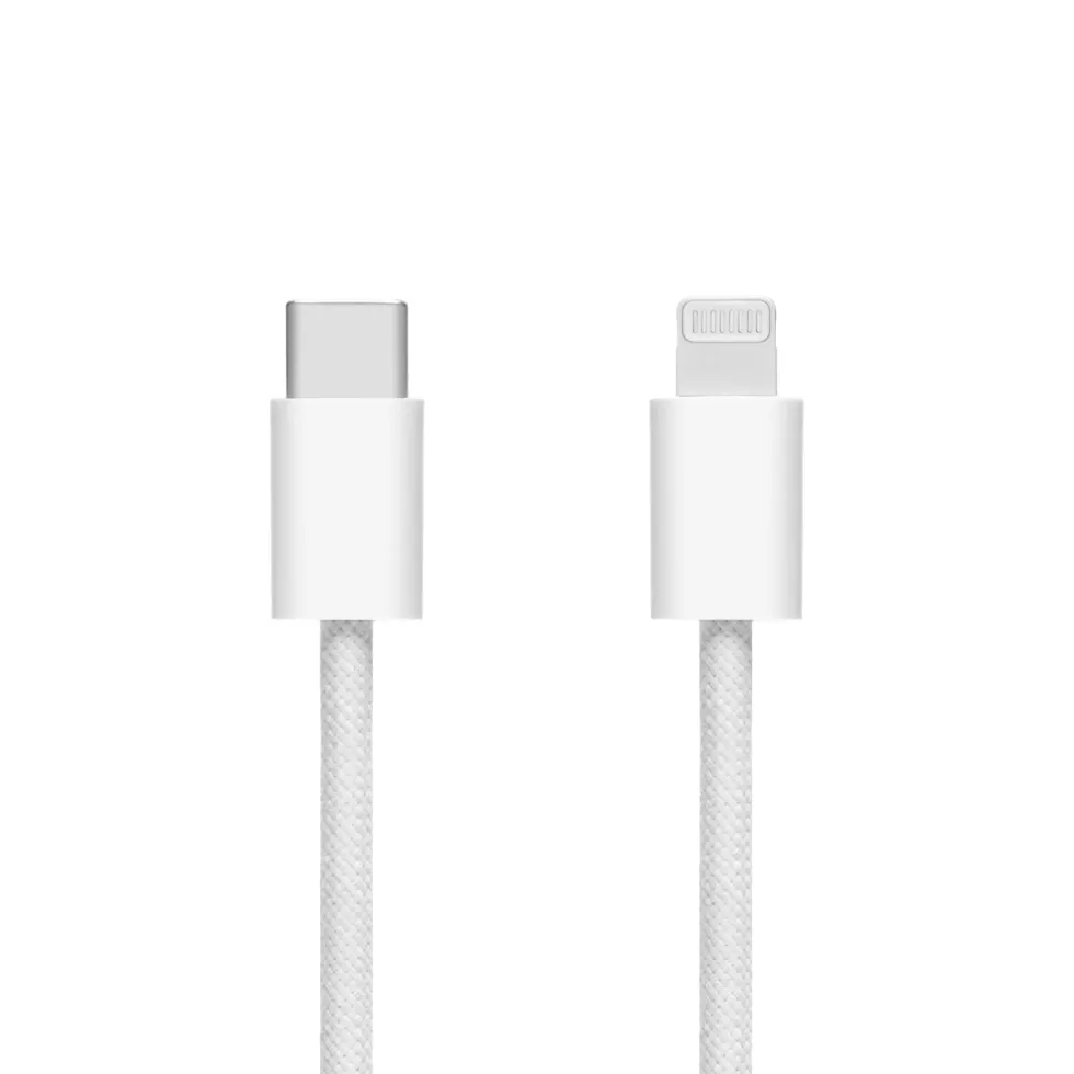 Linocell Flettet USB-C- til Lightning-kabel Hvit 2 m