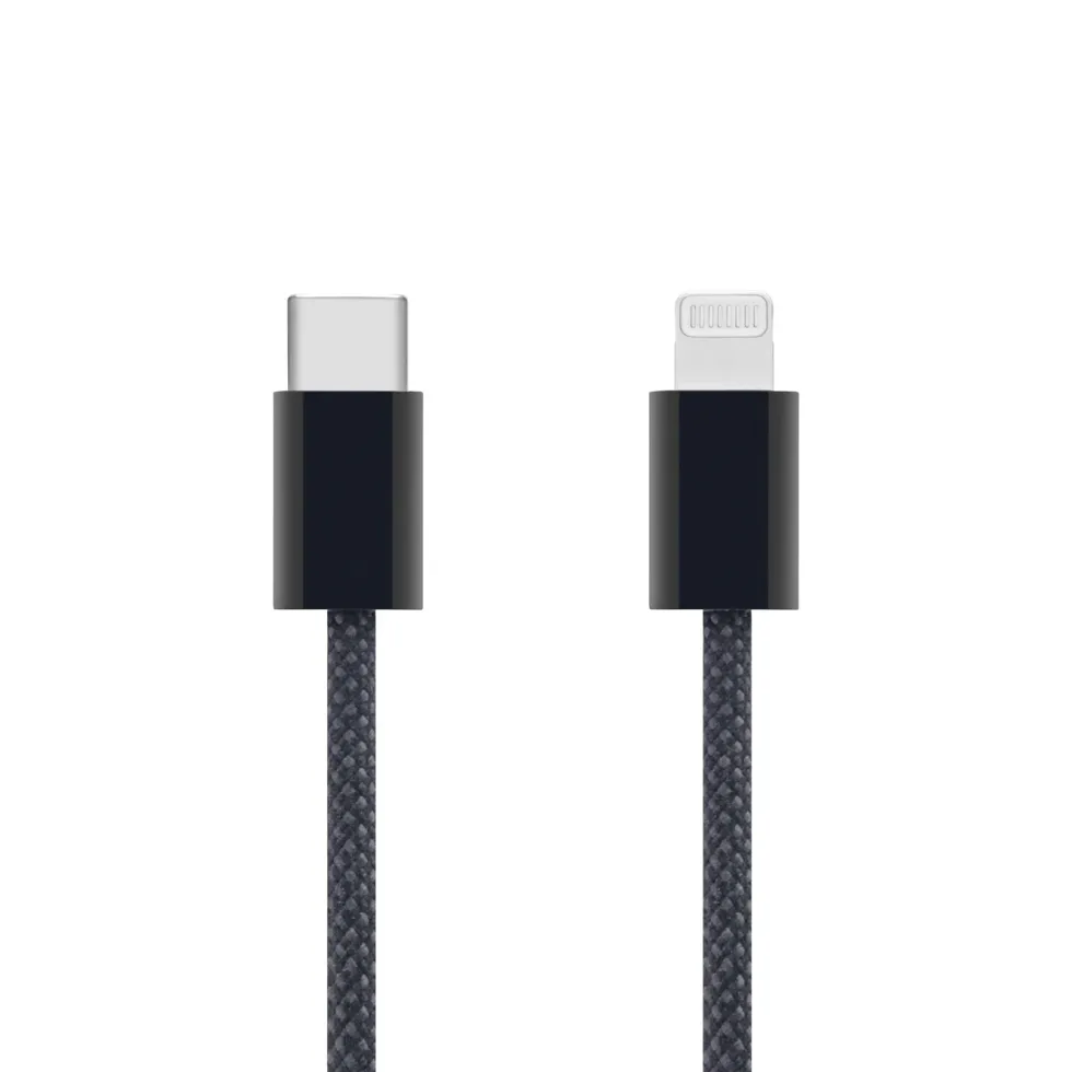 Linocell Flettet USB-C- til Lightning-kabel Svart 2 m