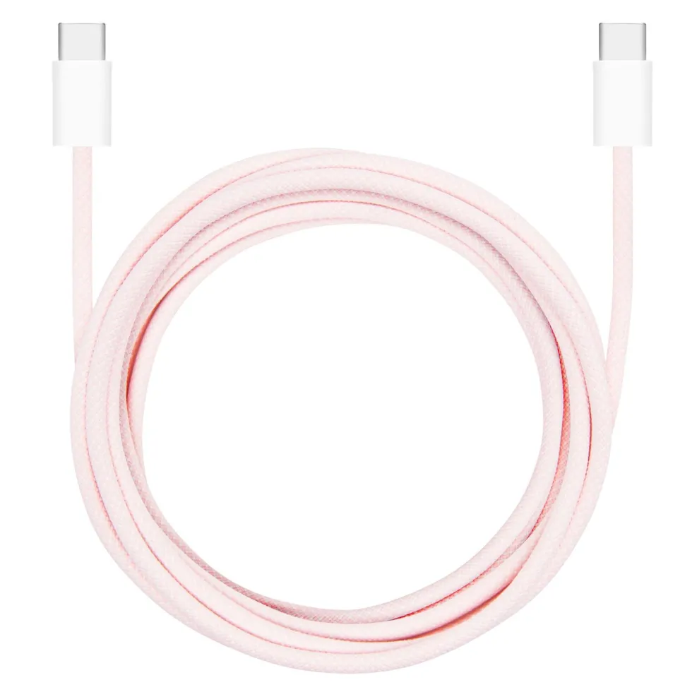 Linocell Flettet USB-C- til USB-C-kabel 60W Rosa 2 m
