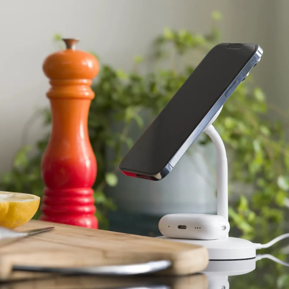 Linocell 2-i-1-ladestasjon for trådløs lading Hvit