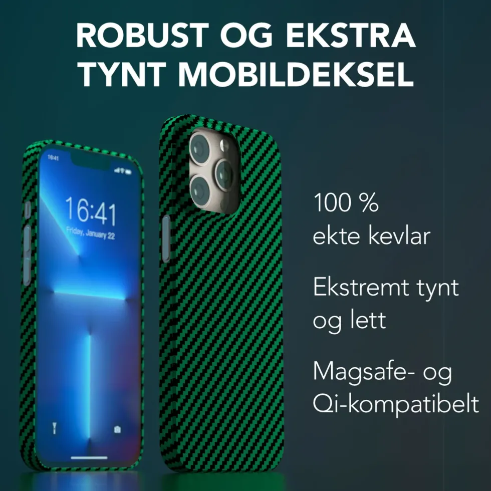 Linocell Premium Kevlar Robust deksel for iPhone 13 Pro Grønn