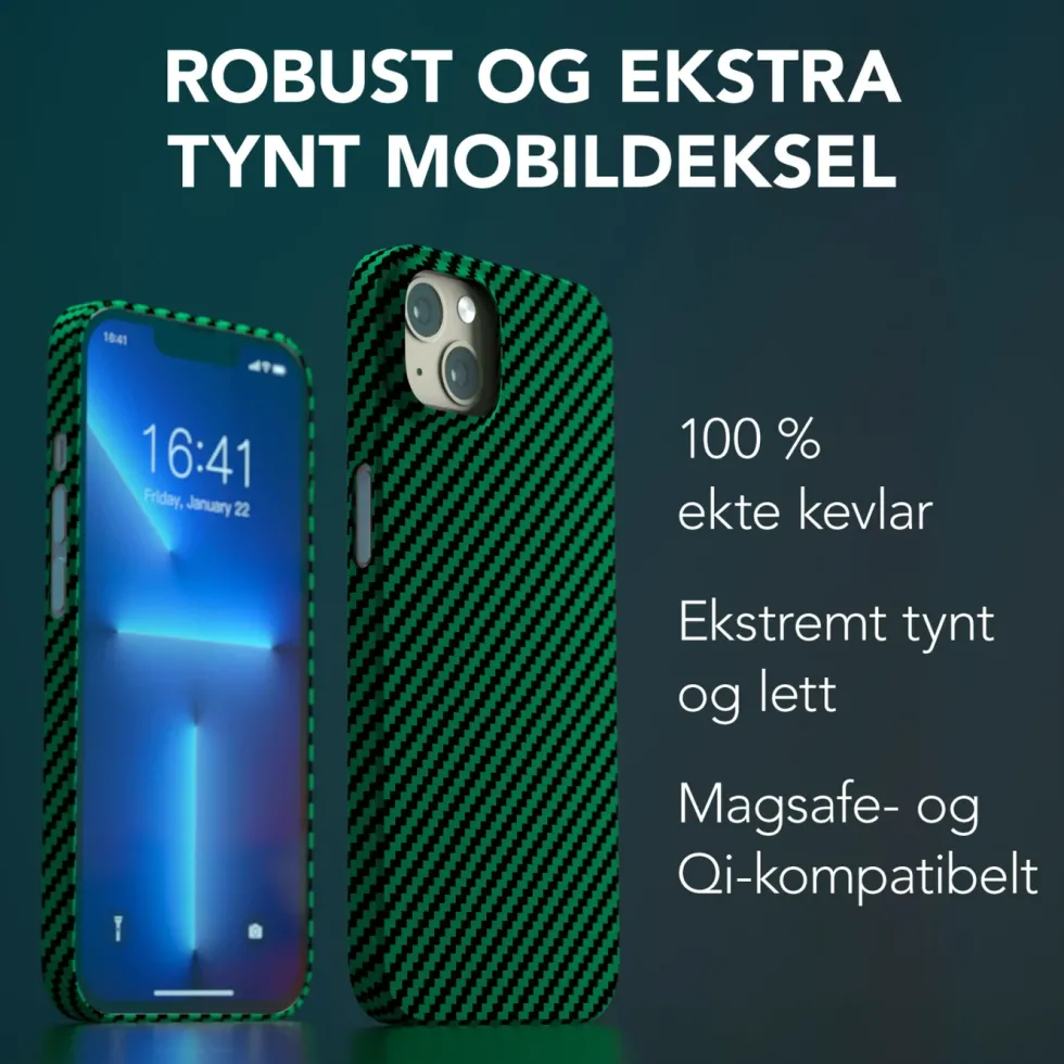 Linocell Premium Kevlar Robust deksel for iPhone 13 Grønn