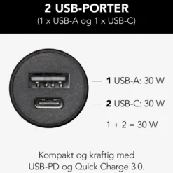 Linocell USB-billader med USB-C- og A-port