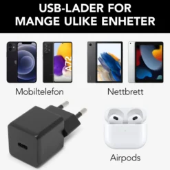 Linocell USB-C-lader med PD 20 W Svart