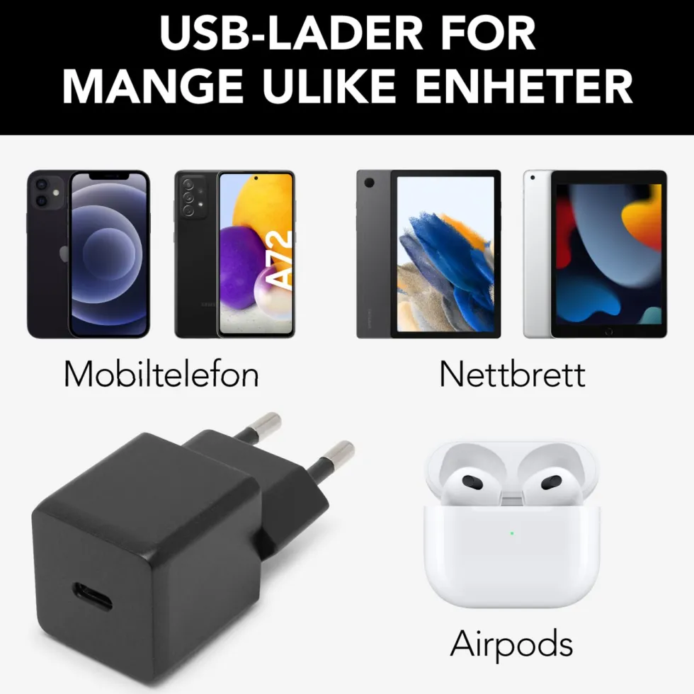Linocell USB-C-lader med PD 20 W Svart