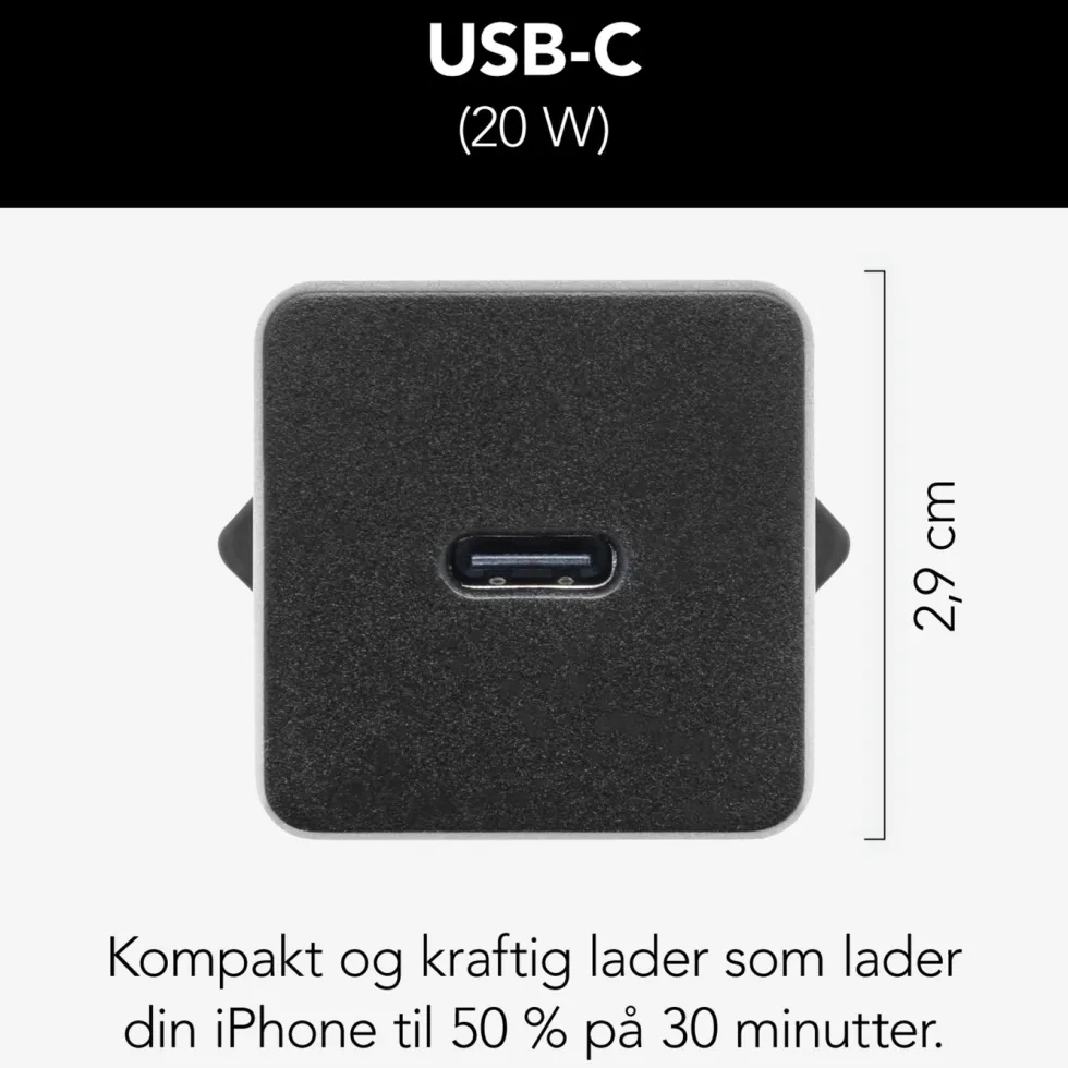 Linocell USB-C-lader med PD 20 W Svart