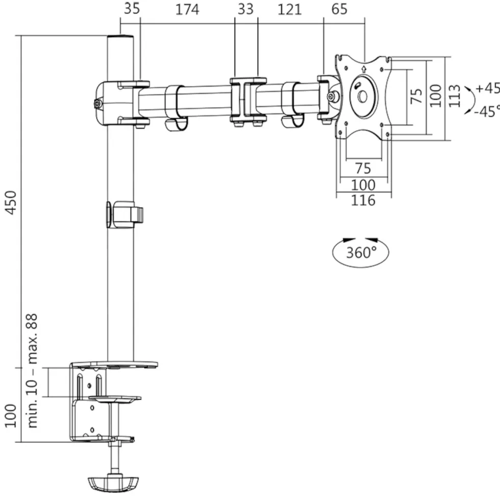 LogiLink 3-leddet bordfeste for skjerm 13-27"