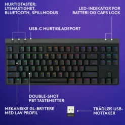 Logitech G515 Lightspeed TKL Trådløst gamingtastatur Tactile Svart
