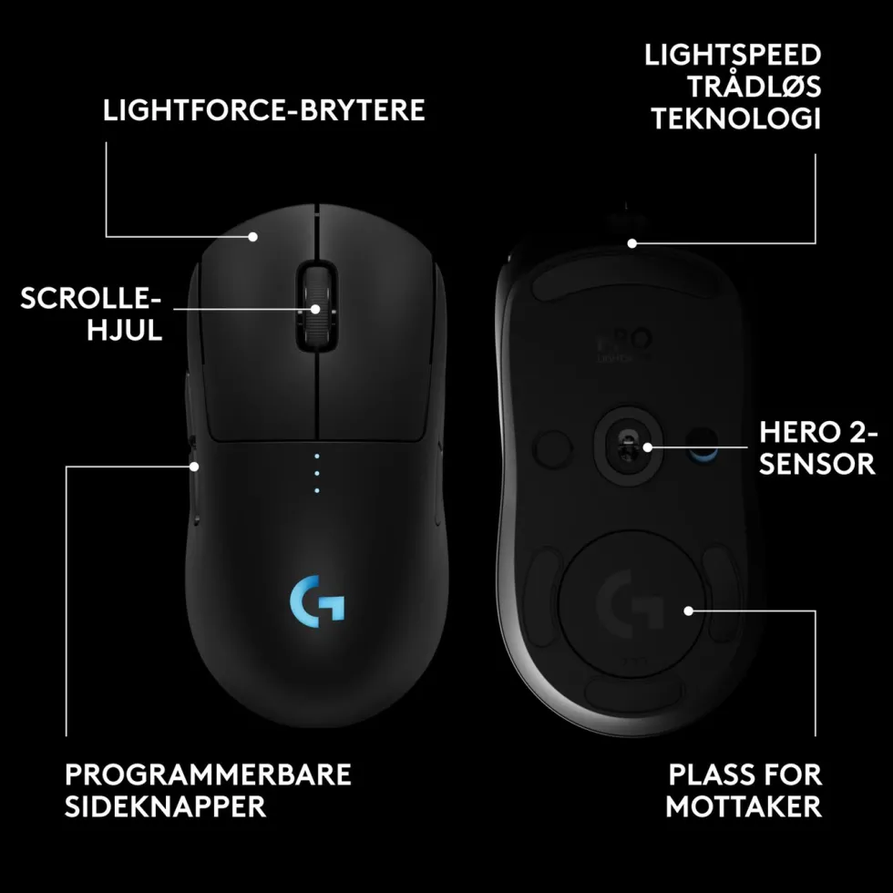 Logitech G Pro 2 Trådløs gamingmus for proffer Svart