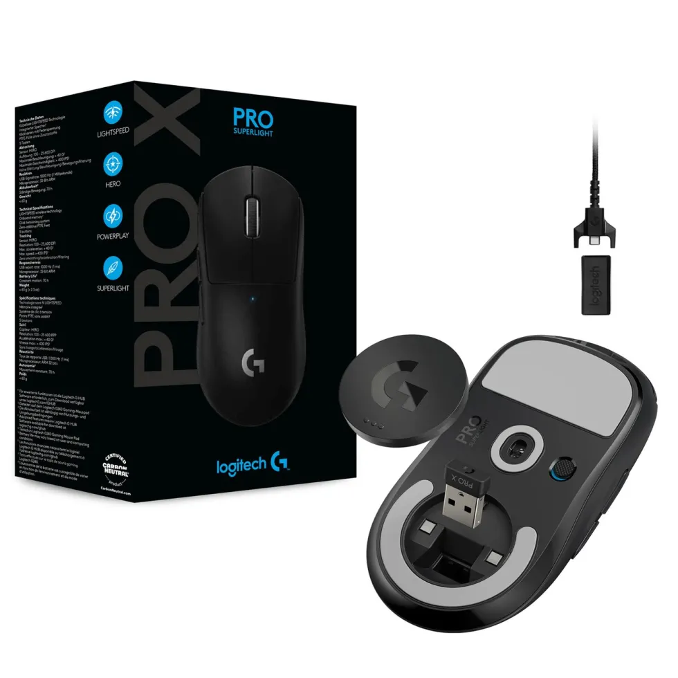 Logitech G Pro X Superlight Trådløs gamingmus Svart