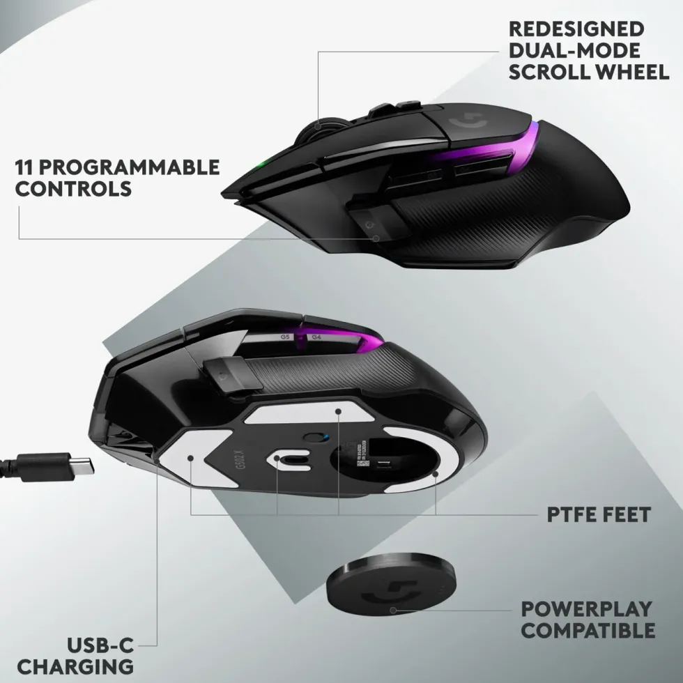 Logitech G 502 X Plus Trådløs gamingmus Svart