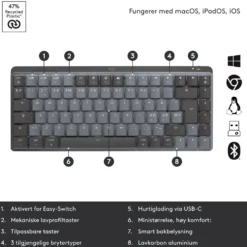 Logitech Mx Mechanical Mini Trådløst mekanisk tastatur Brown Tactile Quiet