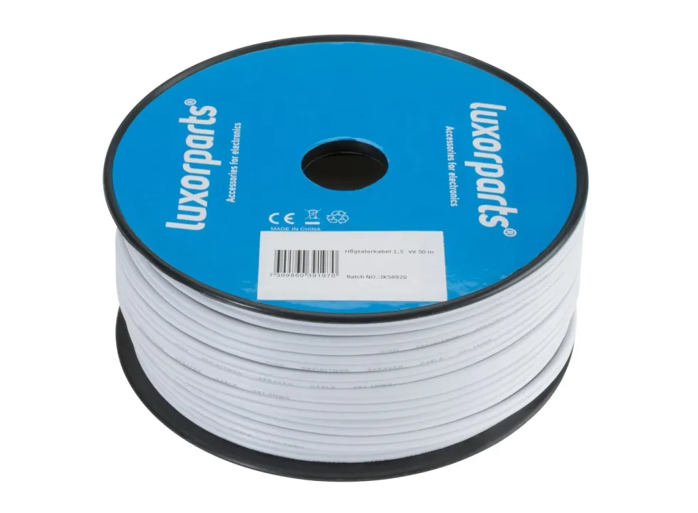 Luxorparts Høyttalerkabel 1,5 mm², hvit 25 m