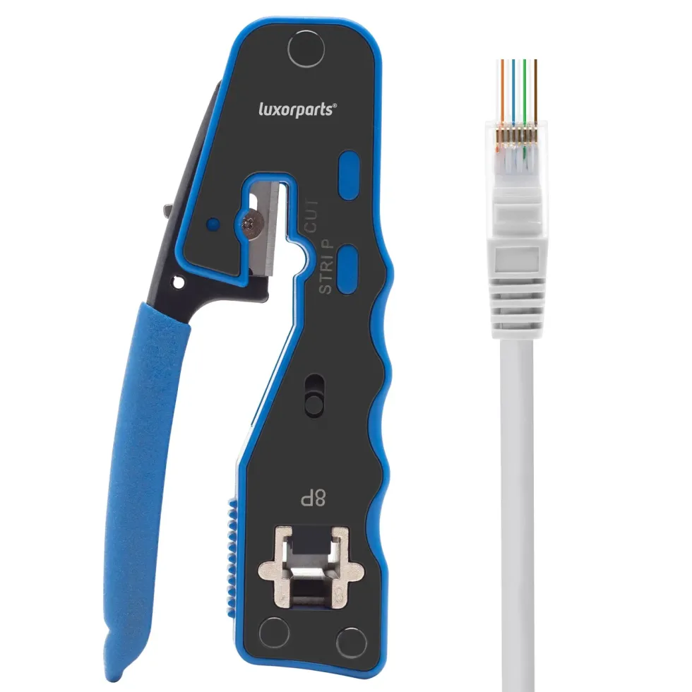Luxorparts Krympetang med klippe- og dekselfunksjon for RJ45-kontakter