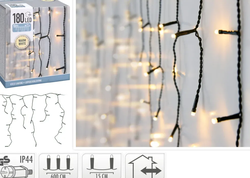 Lyslenke med istapper for dekorasjon 180 LED