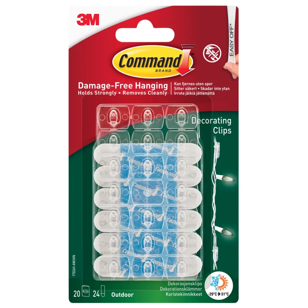 3M Command Dekorasjonsklemmer for utendørsbruk 20-pk.