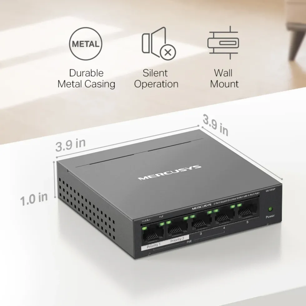 Mercusys MS105GP 5-porters gigabitswitch med POE+