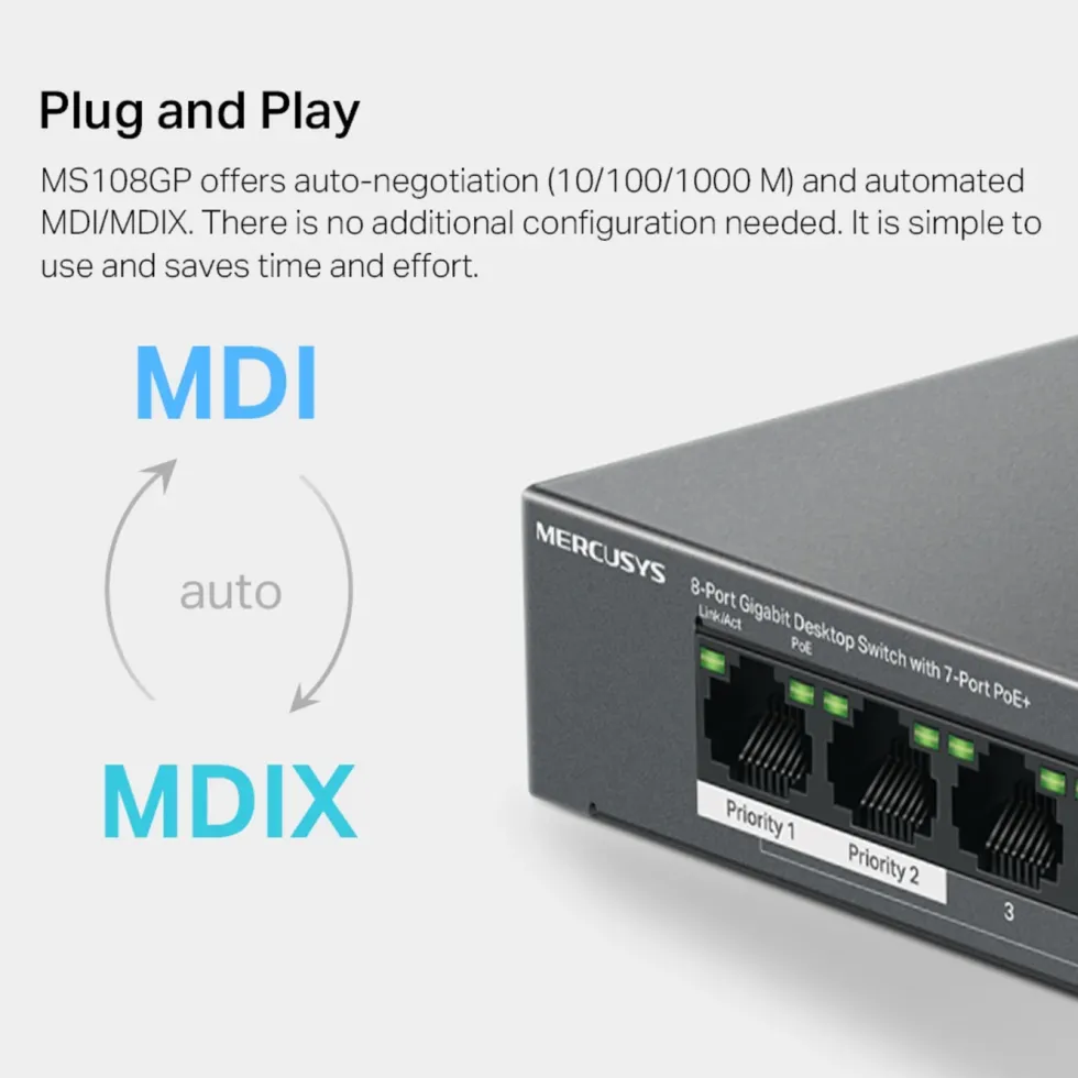 Mercusys MS108GP 8-porters gigabitswitch med POE+