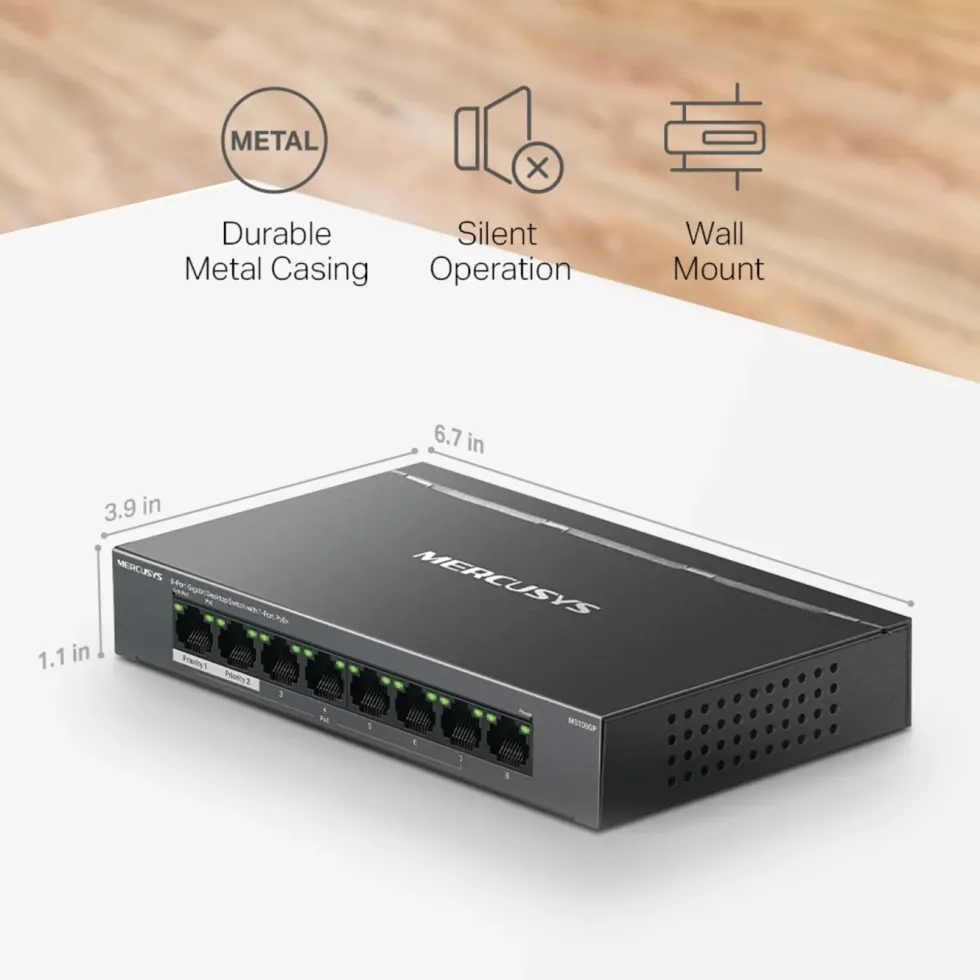 Mercusys MS108GP 8-porters gigabitswitch med POE+